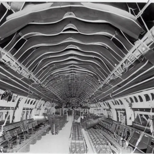 Image similar to interior of a military zeppelin's gondola's superstructure