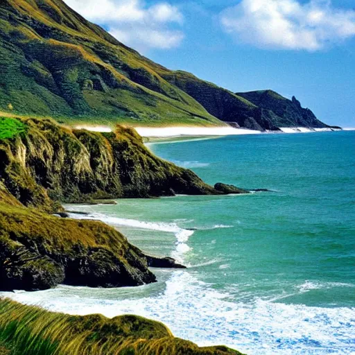 Prompt: Beautiful beach landscape from Lord of the rings New Zealand amazing