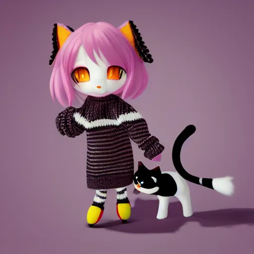 Image similar to cute fumo plush of a cat girl in a checkerboard woolen sweater, anime girl, vray