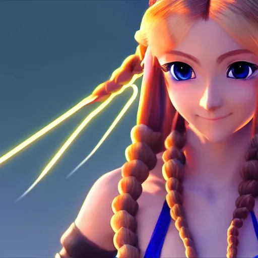 Prompt: Zelda render as a very beautiful 3d anime girl, hot petite, long braided hair, hazel eyes, full round face, short smile, cinematic lightning, medium shot, mid-shot, highly detailed, trending on Artstation, Unreal Engine 4k, cinematic wallpaper