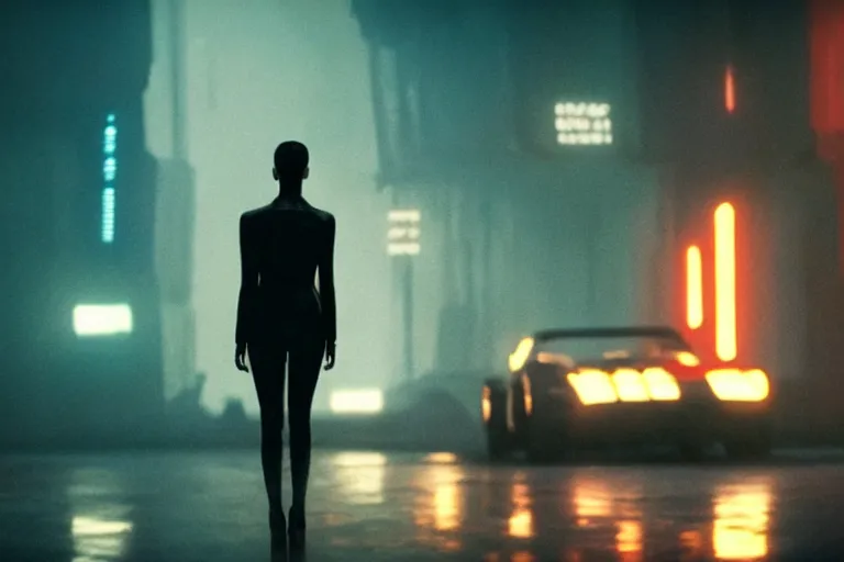 Image similar to film still of razorgirl in blade runner 2 0 4 9, cinematic, moody, gritty neon noir by emmanuel lubezki