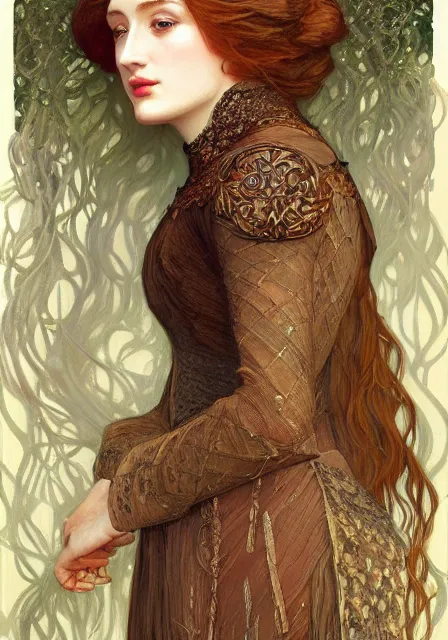 Image similar to sansa, intricate, elegant, highly detailed, digital painting, artstation, concept art, smooth, sharp focus, illustration, pre - raphaelite style, mucha, monet