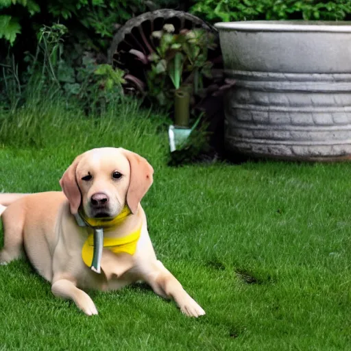 Image similar to dog yellow english lab gardening