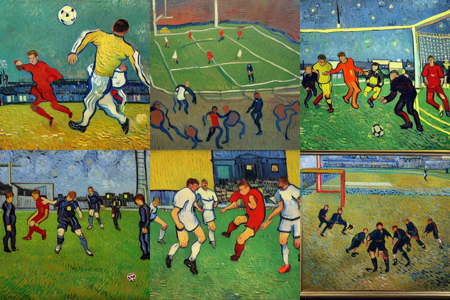 Prompt: football match, oil painting, van gogh style