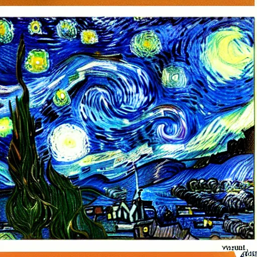 Image similar to highly detailed beautiful lake, with stars, by Van Gogh