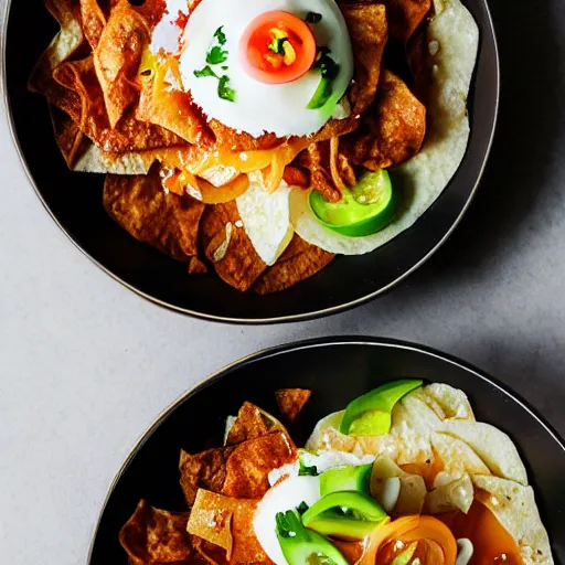 Image similar to Korean chilaquiles, food photography