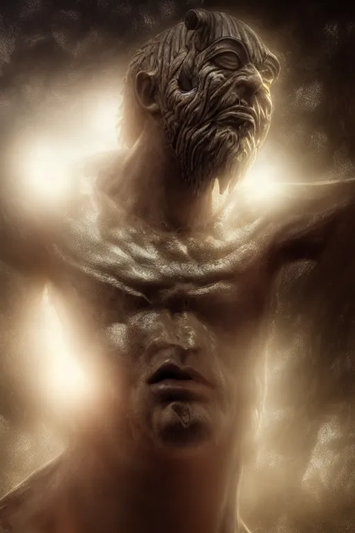 Image similar to cyclops from the odyssey homer's iliad, one - eyed man, intricate, ethereal, by luis royo, hyper detailed, weta digital, ray trace, unreal engine, trending on artist, beautifully lit, cinematic, soft light, photorealistic, volumetric, realistic, glossy, 8 k post - production, masterpiece, luxury, smooth