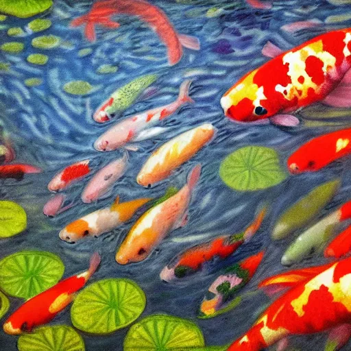 Prompt: impressionist koi pond