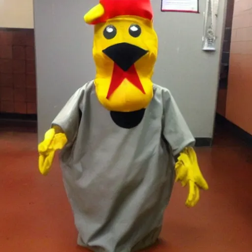 Image similar to chicken dressed as an inmate