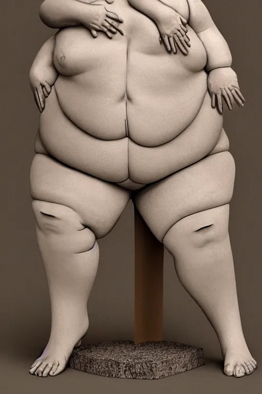 Image similar to human geometric biological structure made of skin and hair standing on two legs on a plinth, overweight, obese, intricate, elegant, highly detailed, hyper - realist sculpture by john isaac