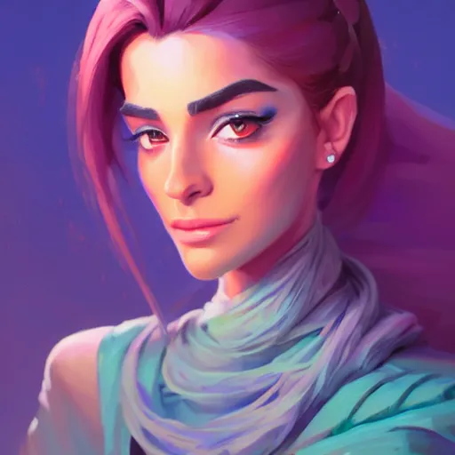 Image similar to beautiful female portrait, maya ali mage, gloomhaven, dynamic lighting, gaudy colors, octane render aesthetic, matte painting concept art, official fanart behance hd artstation by jesper ejsing, by rhads and makoto shinkai and lois van baarle and ilya kuvshinov and rossdraws