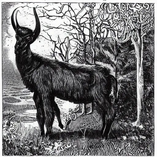 Prompt: let his praises be sung, and abundance be remembered to the black goat of the forests, ia! shub - niggurath! the black goat of the forests of the ten thousand shoots!