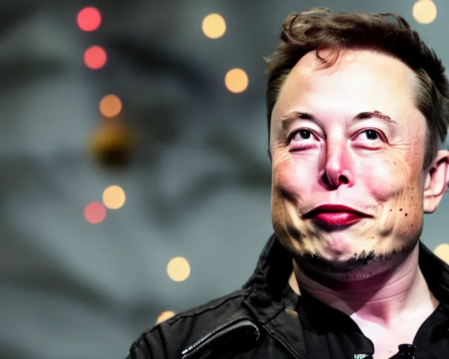 Image similar to elon musk cosplaying as a potato, dof and bokeh