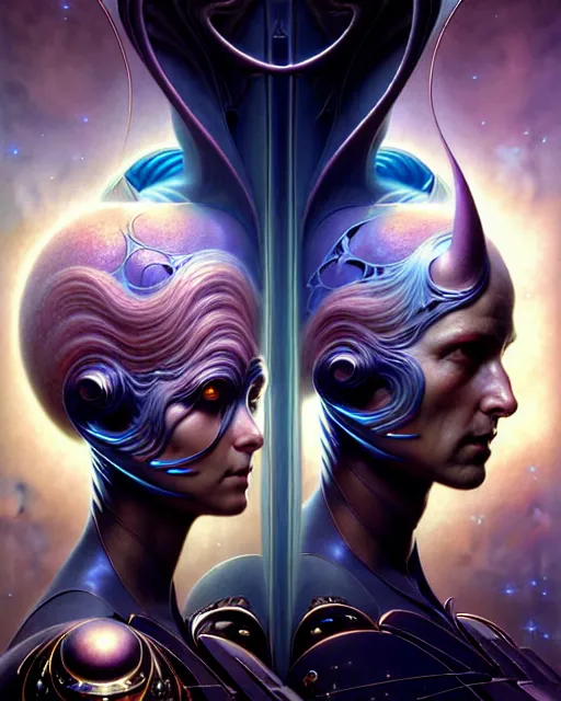 Image similar to a portrait of gemini light and dark fantasy character portrait made of fractals facing each other, ultra realistic, wide angle, intricate details, the fifth element artifacts, highly detailed by peter mohrbacher, hajime sorayama, wayne barlowe, boris vallejo, aaron horkey, gaston bussiere, craig mullins