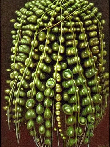 Prompt: The Hanging-Gardens of Pareidolia, ivy, string-of-pearls, verbena and pothos growing facial features and optical-illusions!!!!!, aesthetic, by Johfra Bosschart,