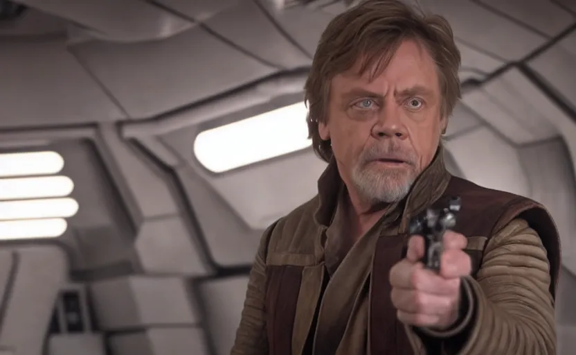 Prompt: a still of mark hamill as han solo in star wars, 8 k