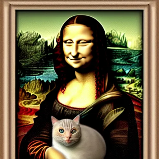 Prompt: the mona lisa overlayed with a cat face