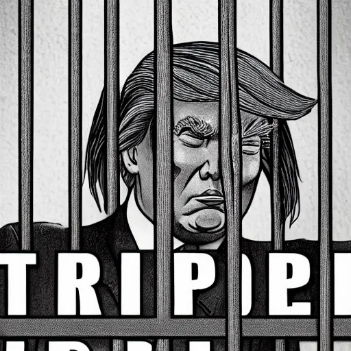 donald trump in jail, behind bars crying tears and | Stable Diffusion