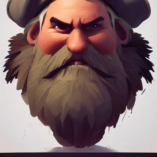 Image similar to portrait of an old pirate captain, big brown beard, strong chin, eyepatch, mattepainting concept blizzard pixar maya engine on stylized background splash comics global illumination lighting artstation lois van baarle, ilya kuvshinov, rossdraws