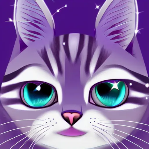 Image similar to cute anthro anime tabby cat with blue fur and purple hair, digital art