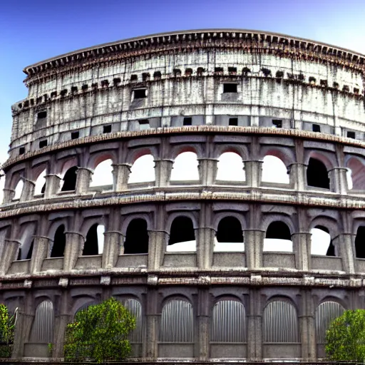 Prompt: a photorealist image of a repaired roman coliseum, 4k, 8k, realistic, highly detailed