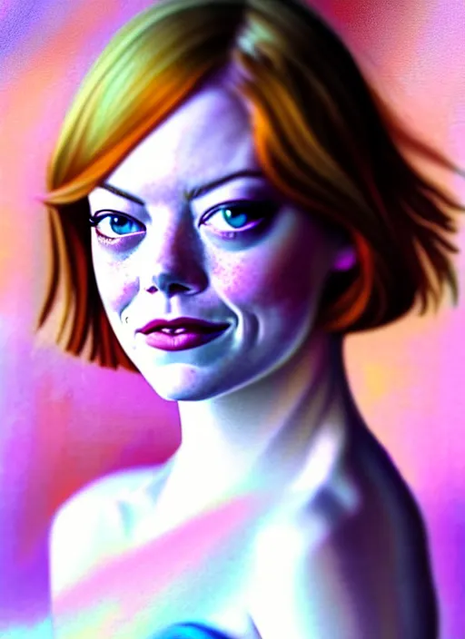 Image similar to amazingly pretty painting depiction of Emma Stone in 2012 as a young goddess staring seductively at you. soft detailed painting at 16K resolution and amazingly epic visuals. epically beautiful image. amazing effect, image looks gorgeously crisp as far as it's visual fidelity goes, absolutely outstanding. vivid clarity. ultra. iridescent. mind-breaking. mega-beautiful pencil shadowing. beautiful face. Ultra High Definition. soft shading. smooth soft texture. intensely beautiful.