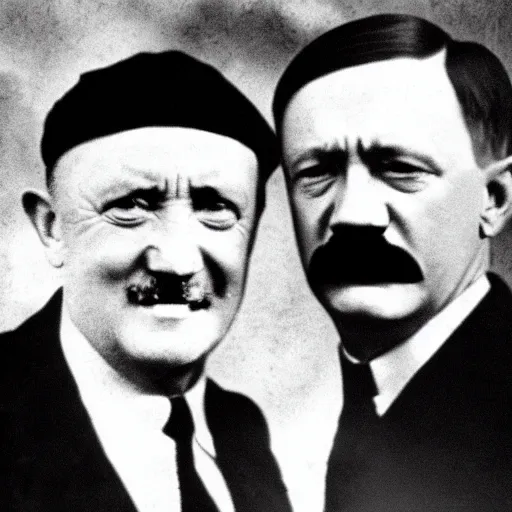 Image similar to hitler and trump posing for camera, selfie, black and white