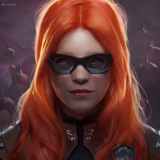 Image similar to barbara gordon in destiny warlock robes, beautiful face!!!!, 2 7 years old, long strawberry red blonde hair, cg animation, realistic, character select portrait, by artgerm, greg rutkowski, alphonse mucha, 3 d