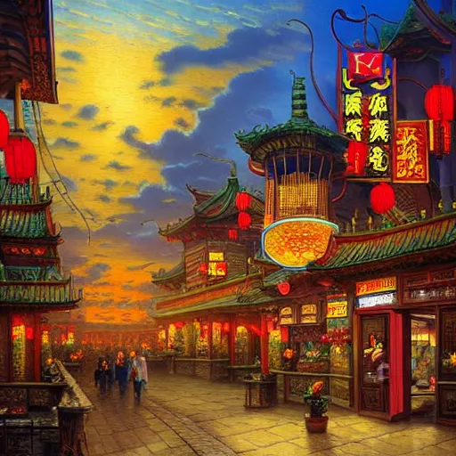 Prompt: chinese restaurant by evgeny lushpin, thomas kinkade, igor zenin, gilbert williams, bruce pennington, paul lehr, martin johnson heade, andreas franke, patrick woodroffe, michael whelan, josephine wall, todd schorr, dan mumford, raphael lacoste, tim hildebrandt, jeffrey smith, rhads, marianne north, craig mullins