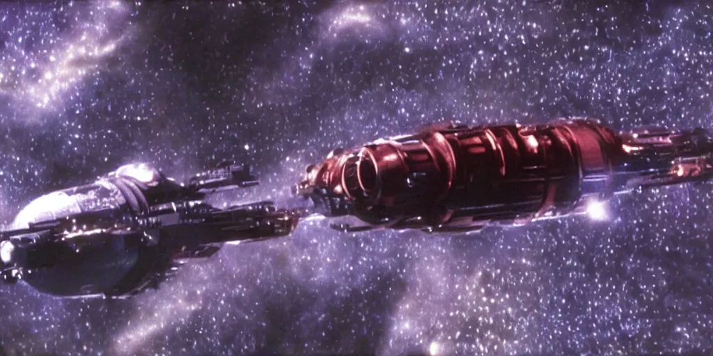 Image similar to film still of a space ship freighter in orbit, dark and rusty, ridley scott, 1 9 8 0 s science fiction, dark science fiction movie