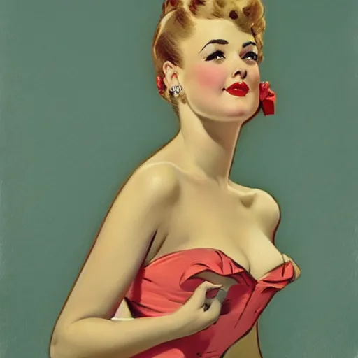 Image similar to a painting in the style of gil elvgren and in the style of charles dana gibson.