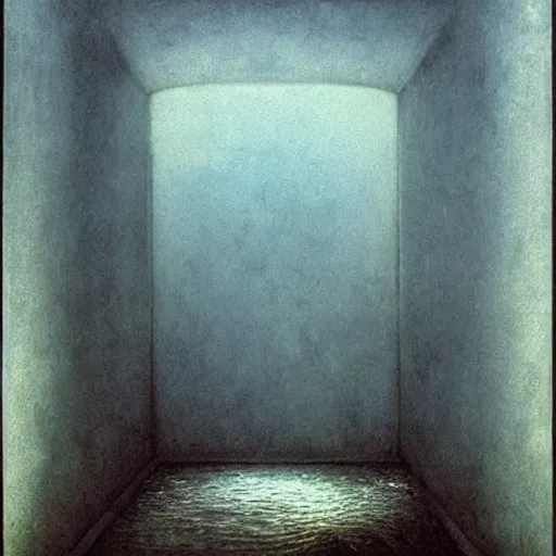 Image similar to swimming pool liminal space, scary, backrooms by zdzislaw beksinski