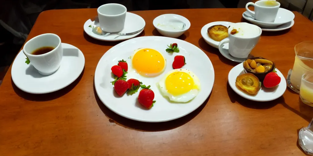 Image similar to photo of breakfast, close - up, low saturation, diffuse light