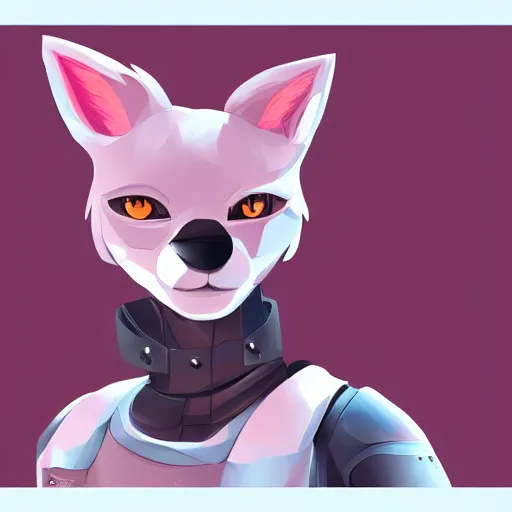 Prompt: digital art artstation, pixiv, portrait of a robotic fox with pink hair, character fursona furry fandom, furaffinity