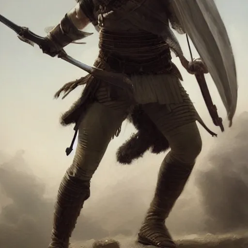 Prompt: a dramatic epic ethereal portrait of a Punic Wars soldier, full body with dynamic pose, male, detailed face, cinematic lighting, highly detailed oil on canvas painting by Greg Rutkowski, winning-award digital art trending on Artstation H 1024 W 832