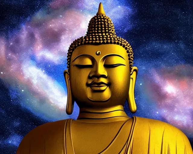 Image similar to a giant buddha in space, highly detailed, digital art, 3D art, by Josh Pierce