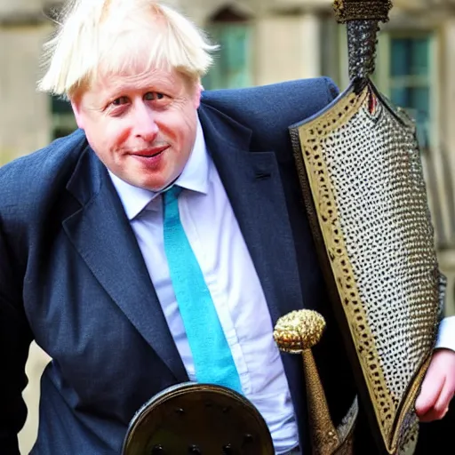 Image similar to Boris Johnson with armour like a medieval knight, photo