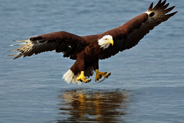 Image similar to national geographics photo of an eagle catching a fish