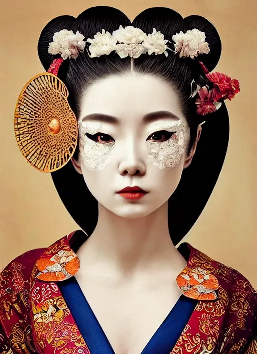 Prompt: a stunning intricate high-quality ornate hyper-realistic seductive geisha with a slit in her kimono revealing a glimpse of her bare shoulder, tatoo, character, realistic, portrait, photorealism, masterpiece art, epic character composition, by Alessio Albi, Nina Masic, Afarin Sajedi, trending on instagram, great coherency, soft focus, vertical portrait, natural lighting, f2, 50mm, hasselblad, classic chrome, film grain, cinematic lighting, ISO 200, 1/160s, 8K, RAW, unedited, symmetrical balance, in-frame