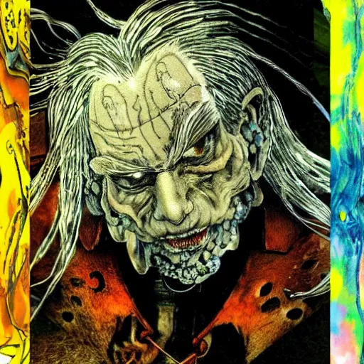 Prompt: ! dream old man, painted by yoshitaka amano, - n 9, painted by yoshitaka amano,