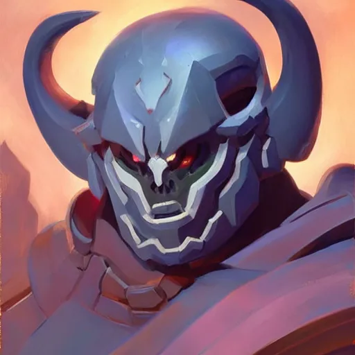 Image similar to greg manchess portrait painting of doom from dota 2 as overwatch character, medium shot, asymmetrical, profile picture, organic painting, sunny day, matte painting, bold shapes, hard edges, street art, trending on artstation, by huang guangjian and gil elvgren and sachin teng