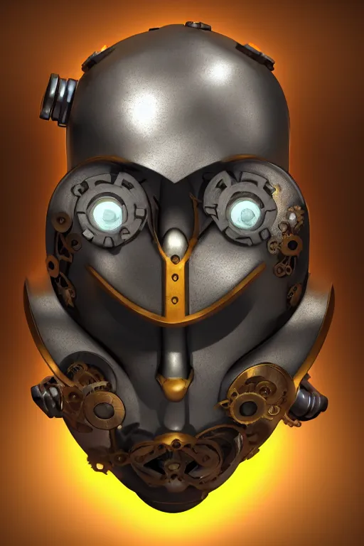 Image similar to steampunk mask minimalist fantasy art robot ninja helmet, global illumination ray tracing hdr fanart arstation by sung choi and eric pfeiffer and gabriel garza and casper konefal radiating a glowing aura