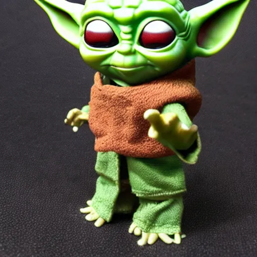 Image similar to baby yoda as a 1980's style Kenner action figure