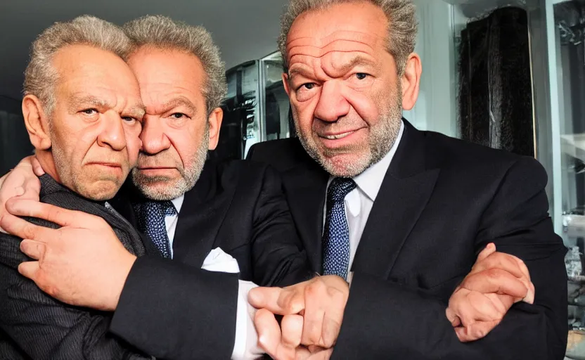 Prompt: alan sugar cradling alan sugar