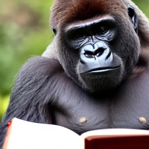 Prompt: gorilla wearing glasses reading a bible