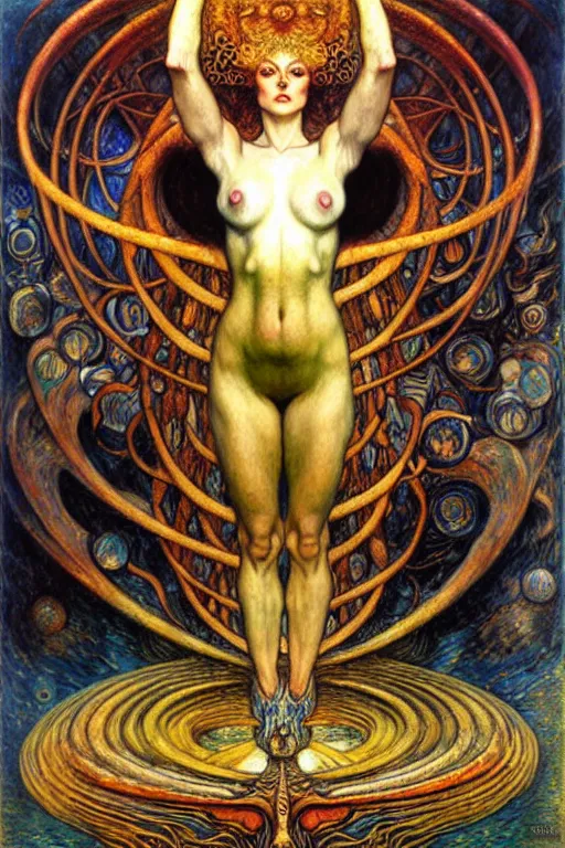 Image similar to Divine Chaos Engine by Karol Bak, Jean Delville, William Blake, Gustav Klimt, and Vincent Van Gogh, symbolist, visionary