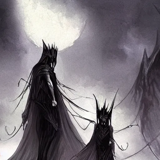 Image similar to terrifying concept art showing morgoth and melkor