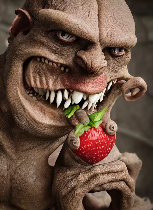 Image similar to closeup profile face portrait of a medieval goblin eating cakes in the cloisters, depth of field, zeiss lens, detailed, symmetrical, centered, fashion photoshoot, by by hyung tae, frank frazetta, bosch, giger, breathtaking, 8 k resolution, extremely detailed, beautiful, establishing shot, artistic, hyperrealistic, beautiful face, octane render