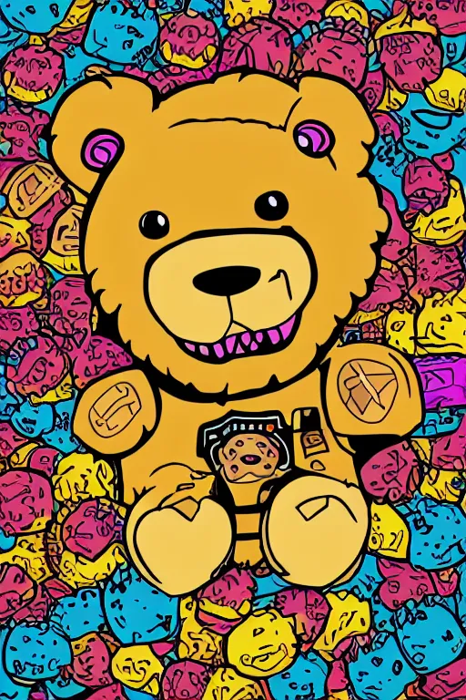 Image similar to in the style of max prentis and deathburger and laurie greasley a vector e-sports sticker portrait of an evil teddy bear, highly detailed, colourful, 8k wallpaper