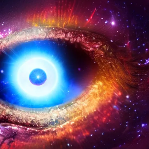 Image similar to A beautiful blue glowing galaxy forming a dragon's eye with the pupil being a black hole